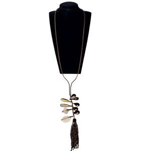 Vtg Statement Necklace Chain Tassel Dangle 16" Gold Tone Long Unsigned